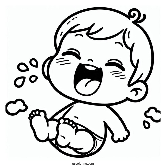 Kawaii Baby Coloring Page Laughing