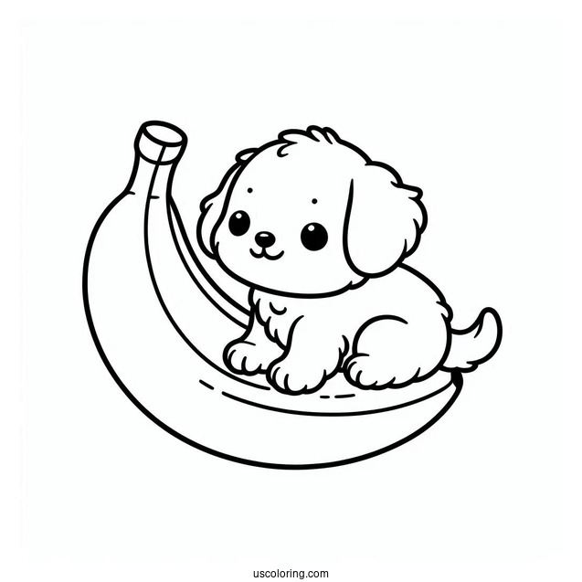 Easy Outline Of Puppy On Banana To Color