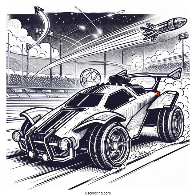 Rocket League Coloring Page Of Octane Battle Car With Rear Thrusters Blasting