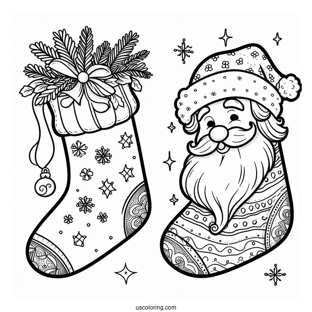 Merry Christmas Stocking With Santa Coloring Page