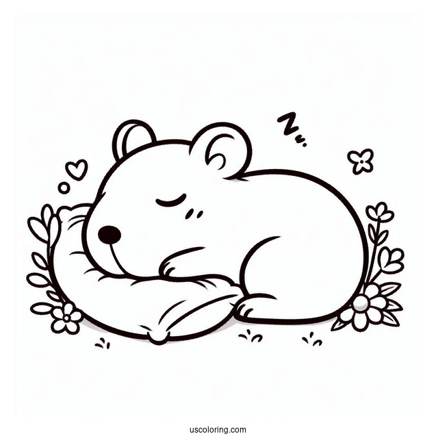 Kawaii Chibi Capybara Coloring Page Napping For Kids