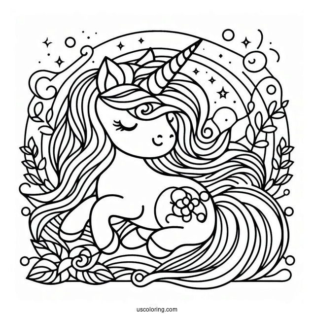Cute Unicorn Stained Glass Coloring Page
