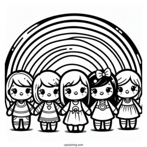 Red, Blue, Orange, Green, And Purple Rainbow Friends Coloring Page