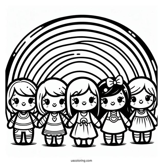 Red, Blue, Orange, Green, And Purple Rainbow Friends Coloring Page