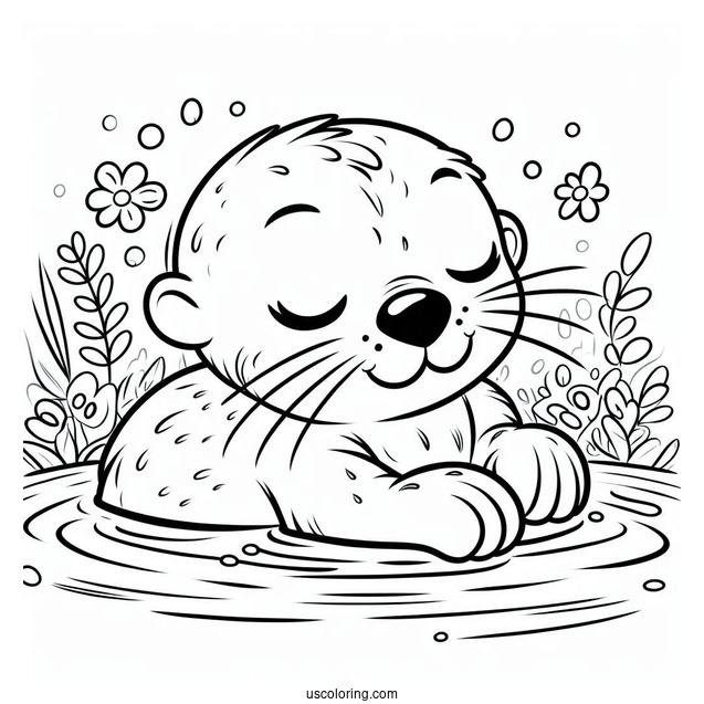 Cute Otter Coloring Page Sleeping In The Water