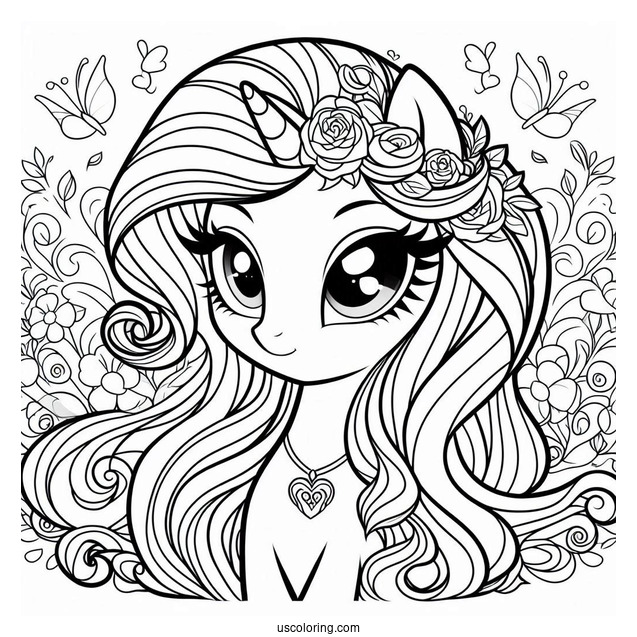 Equestria Girls Rarity Coloring Page With Floral Background