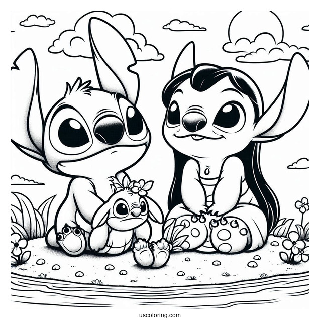 Scrump, Stitch, And Angel Coloring Page