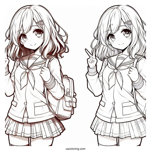 Manga Coloring Page Of Cute School Days High School Girl
