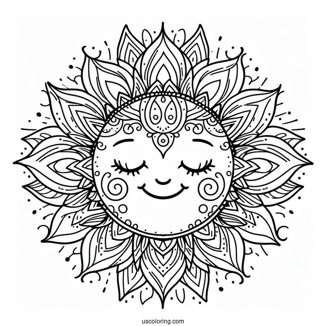 Easy Smiling Sun Mandala Coloring Page For Kids