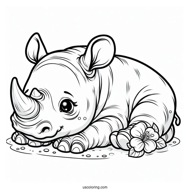 Baby Rhino Coloring Page For Kids