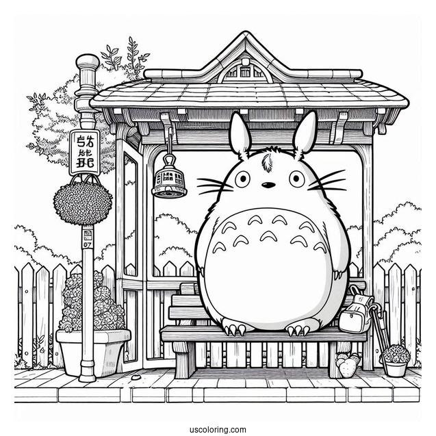 Studio Ghibli Coloring Page of Iconic My Neighbor Totoro At Bus Stop Poster