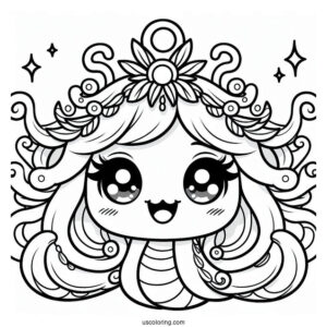 Kawaii Smiling Medusa Coloring Page For Preschoolers