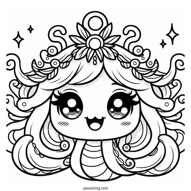 Kawaii Smiling Medusa Coloring Page For Preschoolers