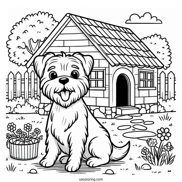 Coloring Page Of Terrier In Front Of Dog House