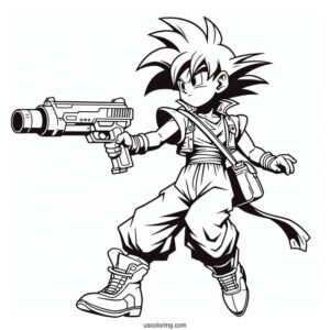 Dragon Ball Z Coloring Page Of Launch in Casual Outfit with Gun