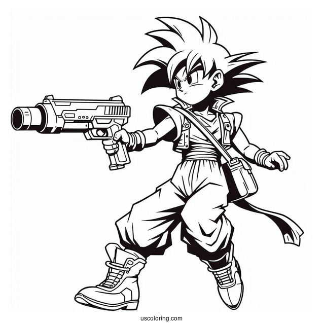 Dragon Ball Z Coloring Page Of Launch in Casual Outfit with Gun