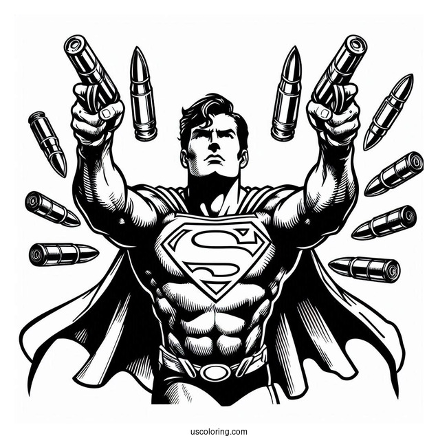 Superman Reflecting Bullets Coloring Page