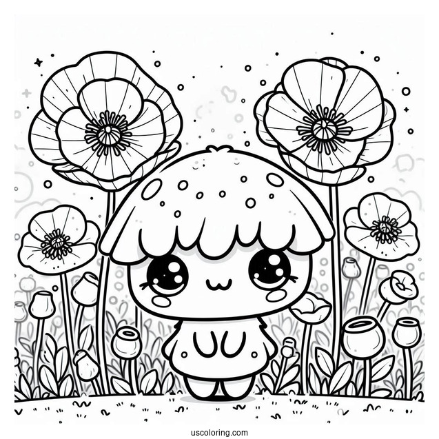 Poppy Playtime Coloring Page Of Kawaii Poppy On A Flower Field