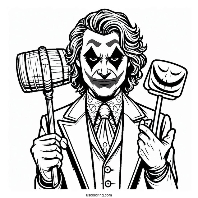 Joker Coloring Page Holding His Iconic Mallet