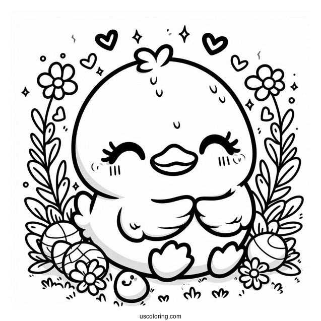 Kawaii Duck Coloring Page