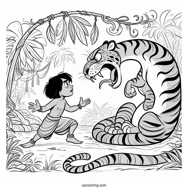 Jungle Book Coloring Page Of Mowgli Arguing With Kaa