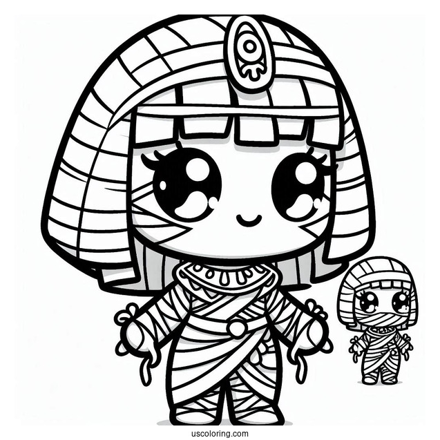 Chibi Egyptian Mummy Coloring Page For Preschoolers