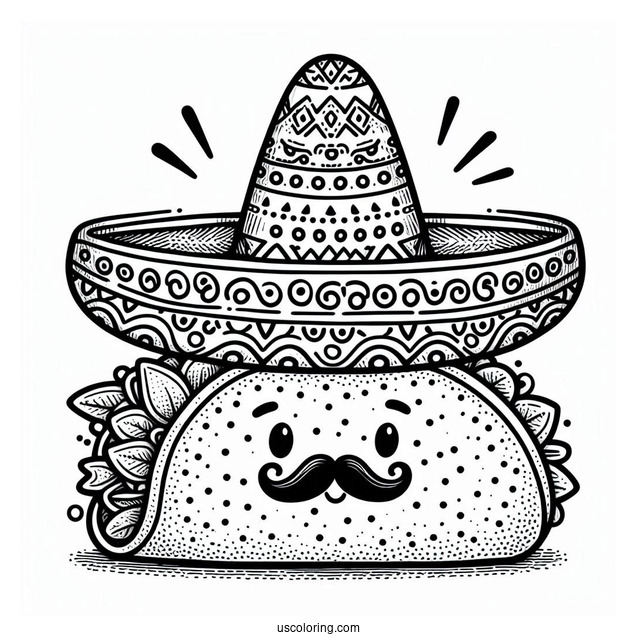 Detailed Taco Coloring Page With Sombrero On Top
