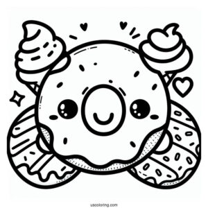 Kawaii Smiling Donut Coloring Sheet