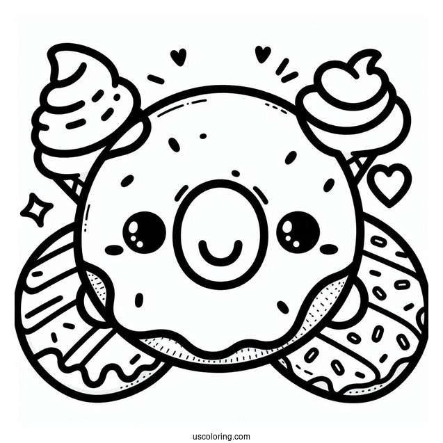 Kawaii Smiling Donut Coloring Sheet