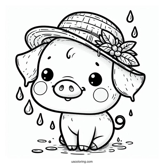 Piglet Coloring Page In A Hat Dripping Wet With Rain