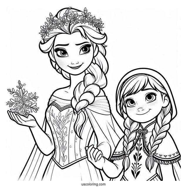 Elsa And Anna Young Coloring Page