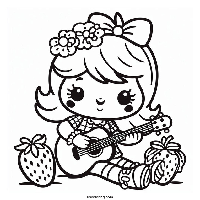 Strawberry Shortcake Coloring Page of Cherry Jam Playing Guitar