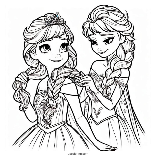 Elsa And Anna Young Coloring Page