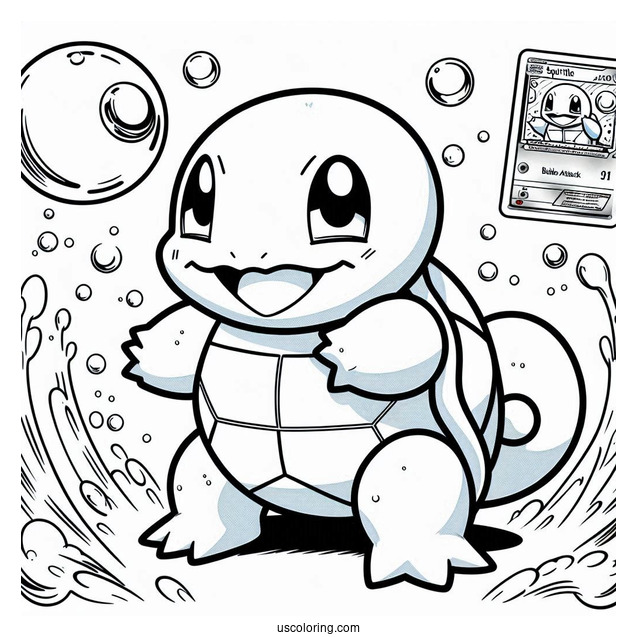 Squirtle Coloring Page Of Bubble Attack Pokemon Card
