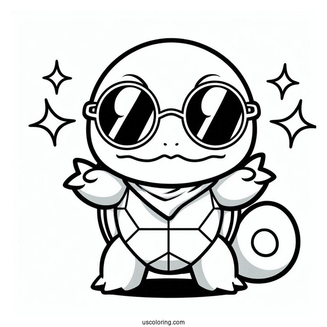 Squirtle Coloring Page Of Holding Squad Sunglasses