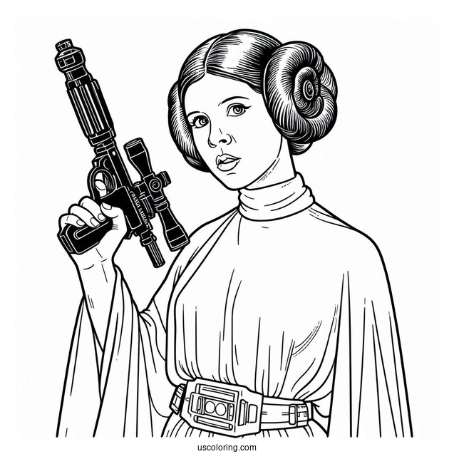 Princess Leia With Blaster Coloring Sheet