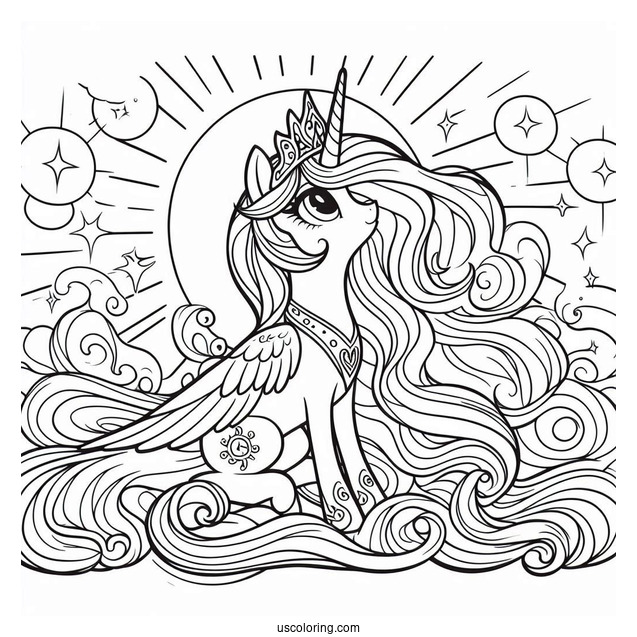 Princess Celestia Coloring Page Looking Up At The Sun