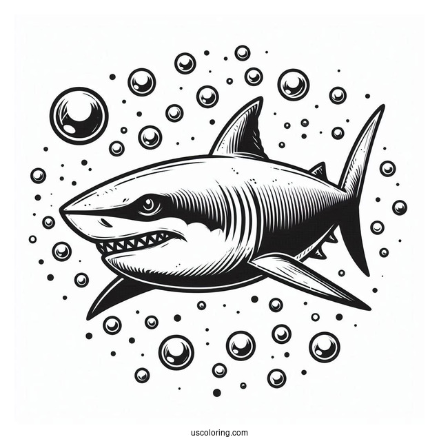 Great White Shark Coloring Page With Bubbles