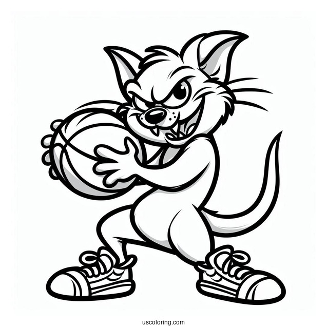 Easy Outline Of Tasmanian Devil Holding Basketball Space Jam Coloring Page