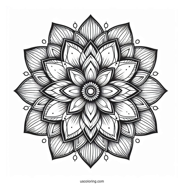 Majestic Flower Mandala Coloring Page With Detailed Petals