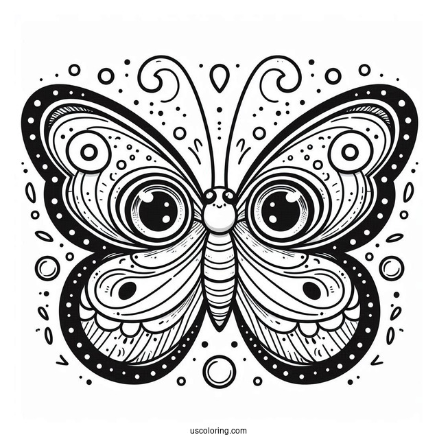 Cute Cartoon Butterfly With Large Eyes Coloring Page