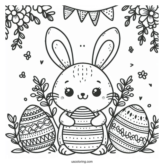 Happy Easter Coloring Page With Bunny Ears And Feet