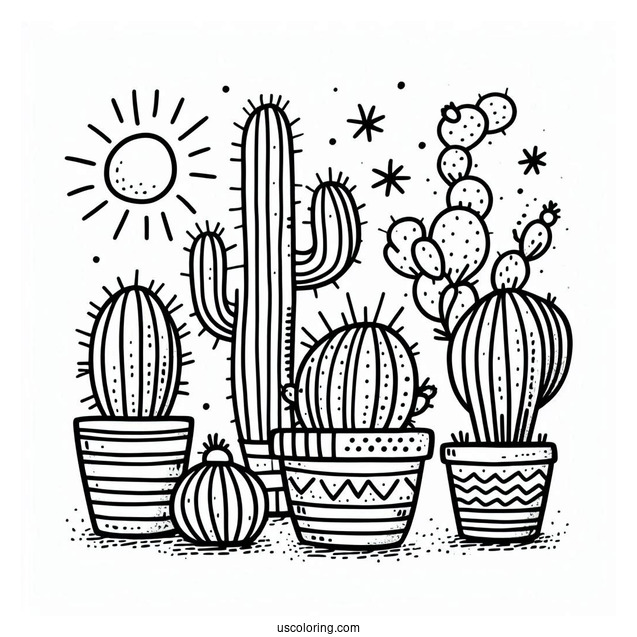 Easy Outline Of Cactus Plants For Toddlers