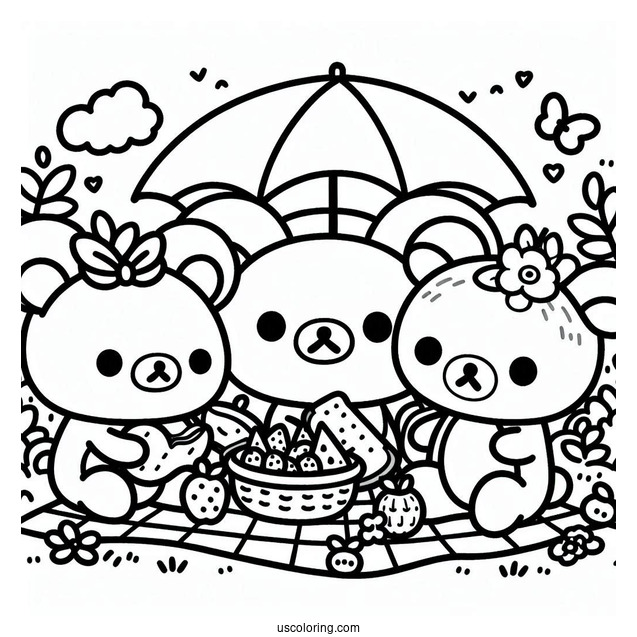 Rilakkuma Coloring Page Of Korilakkuma, And Kiiroitori Having A Picnic