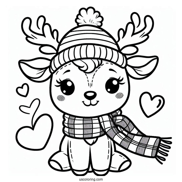 Simple Rudolph Coloring Page With A Love Heart Scarf For Preschoolers