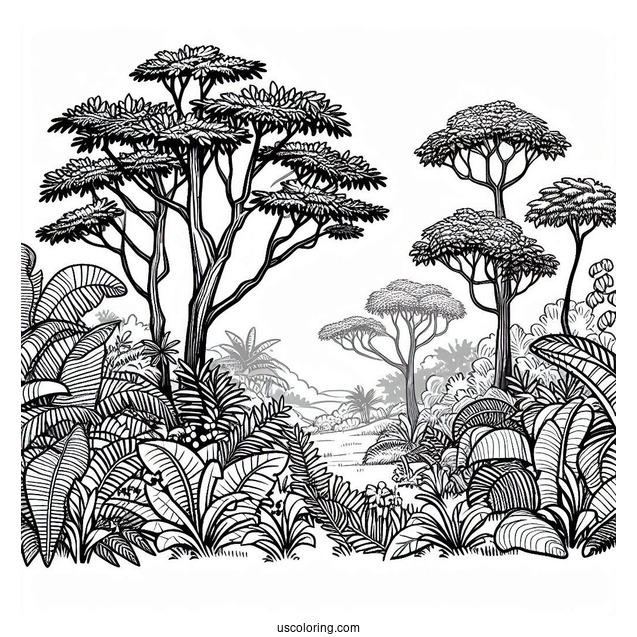 Jungle Coloring Page Of Trees And Vegetation
