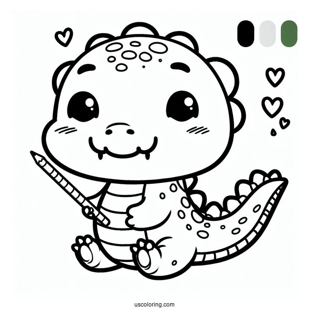 Kawaii Themed Crocodile Coloring Sheet