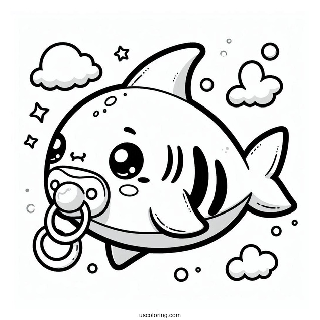 Cute Shark Coloring Page With Pacifier