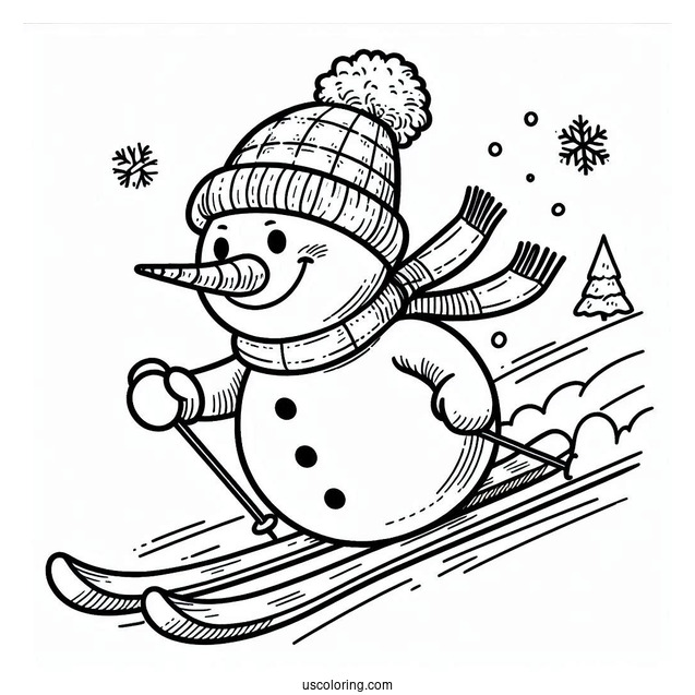 Adorable Snowman Skiing With Long Carrot Nose