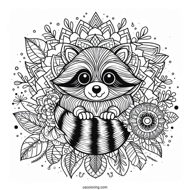 Raccoon Coloring Page In A Flower Mandala